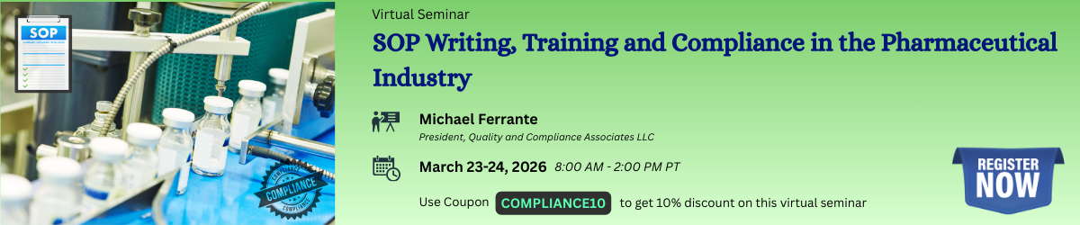 SOP Writing, Training and Compliance in the Pharmaceutical Industry