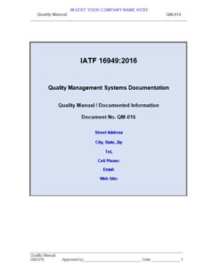 IATF 16949:2016 Quality Manual and Procedures Package